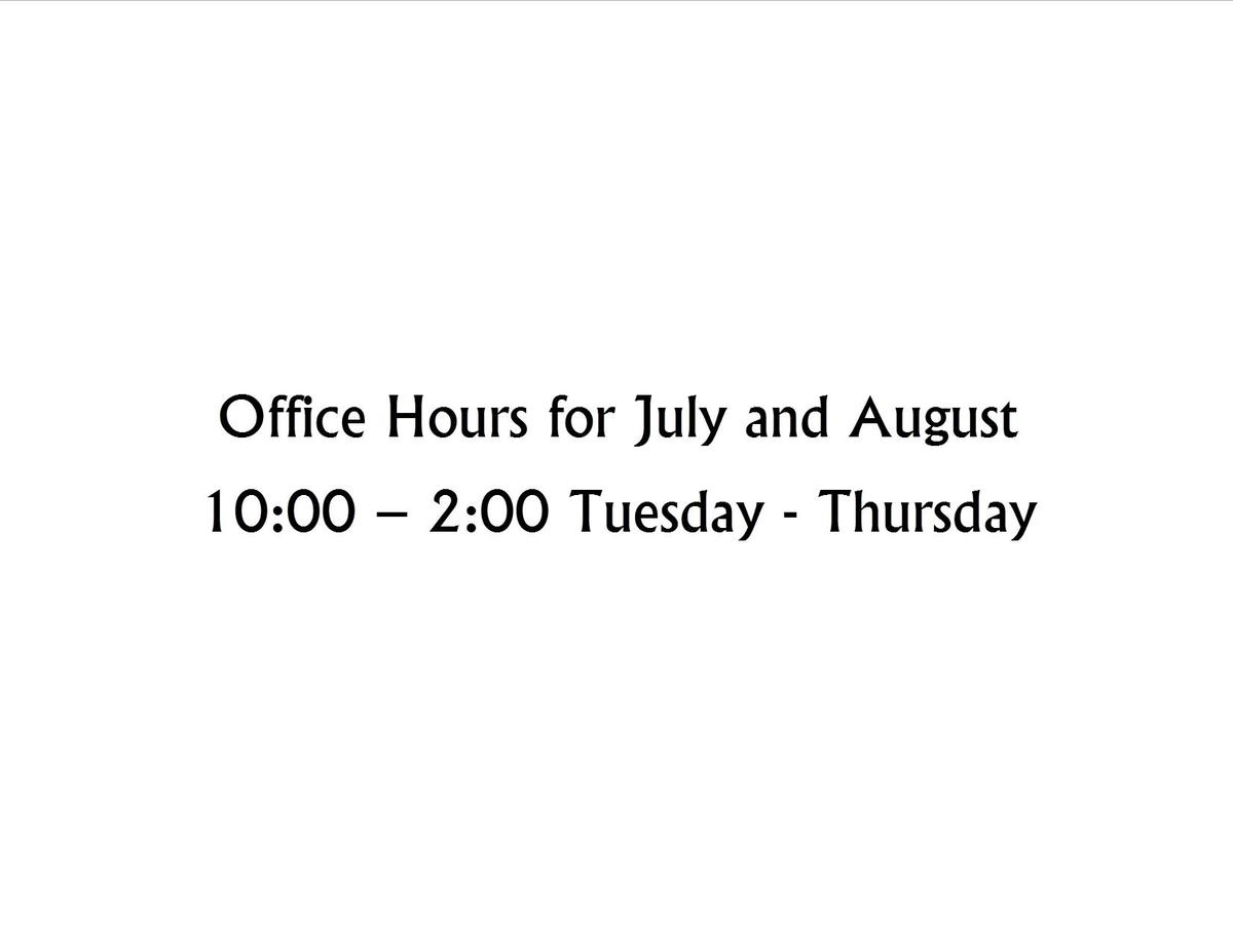 Office Hours for July & August Cloverdale United Church